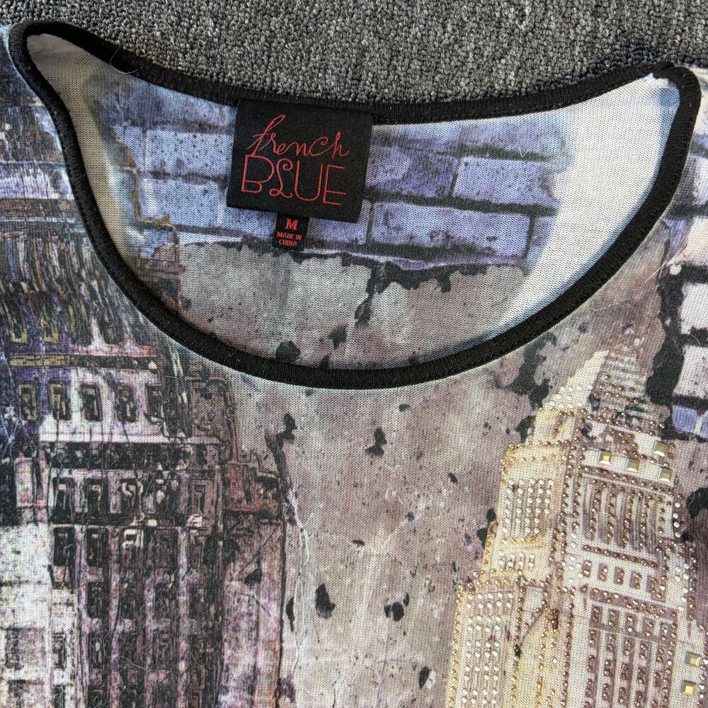 Vintage Y2k City French Blue Goth Grunge Longsleeve Black Graphic Tee Women's M - Picture 3 of 6